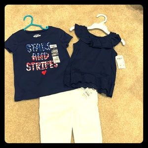 Set of girls 2T navy summer tops and white jeans